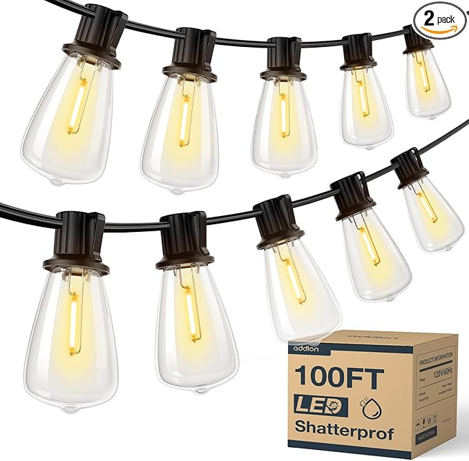 addlon 100FT LED Outdoor String Lights Waterproof Patio Lights with 32 Shatterproof ST38 Replacea... | Amazon (US)