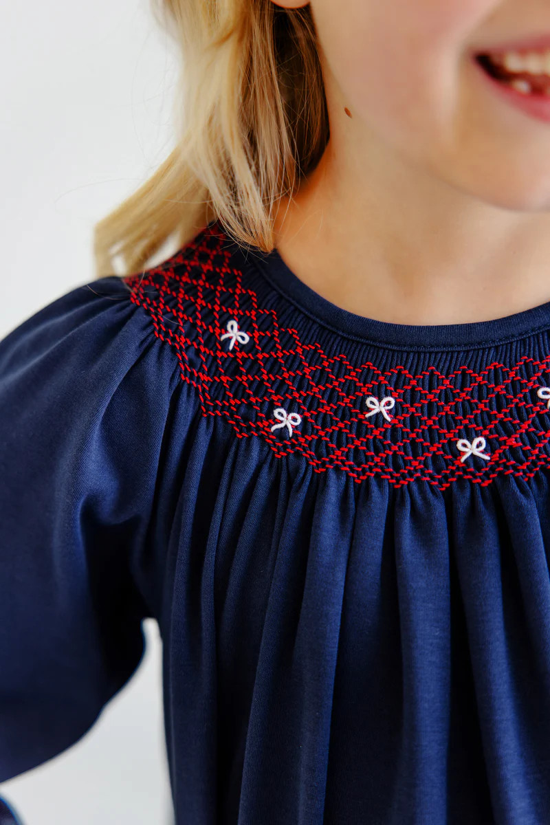 Bettye Sue Smocked Top - Nantucket Navy with Richmond Red & Worth Aven | The Beaufort Bonnet Company