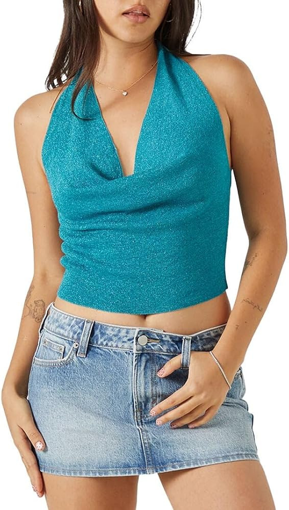 Women's Athena Halter Sweater - Jade Green Size Xxlrg | Amazon (US)