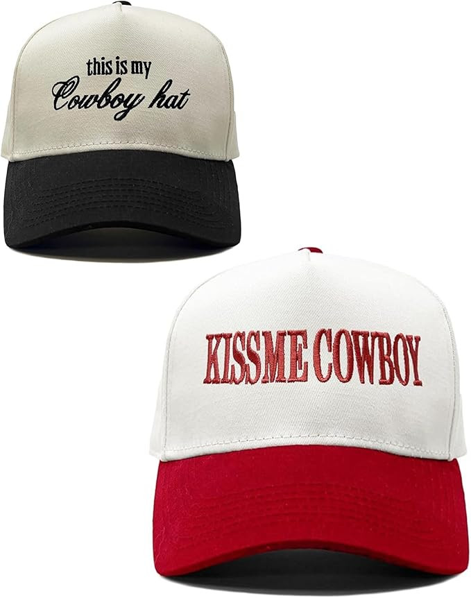 2 Pack: Two Tone Snapback Hat - This Is My Cowboy Hat - Black/Beige & Kiss Me Cowboy - White/Red | Amazon (US)