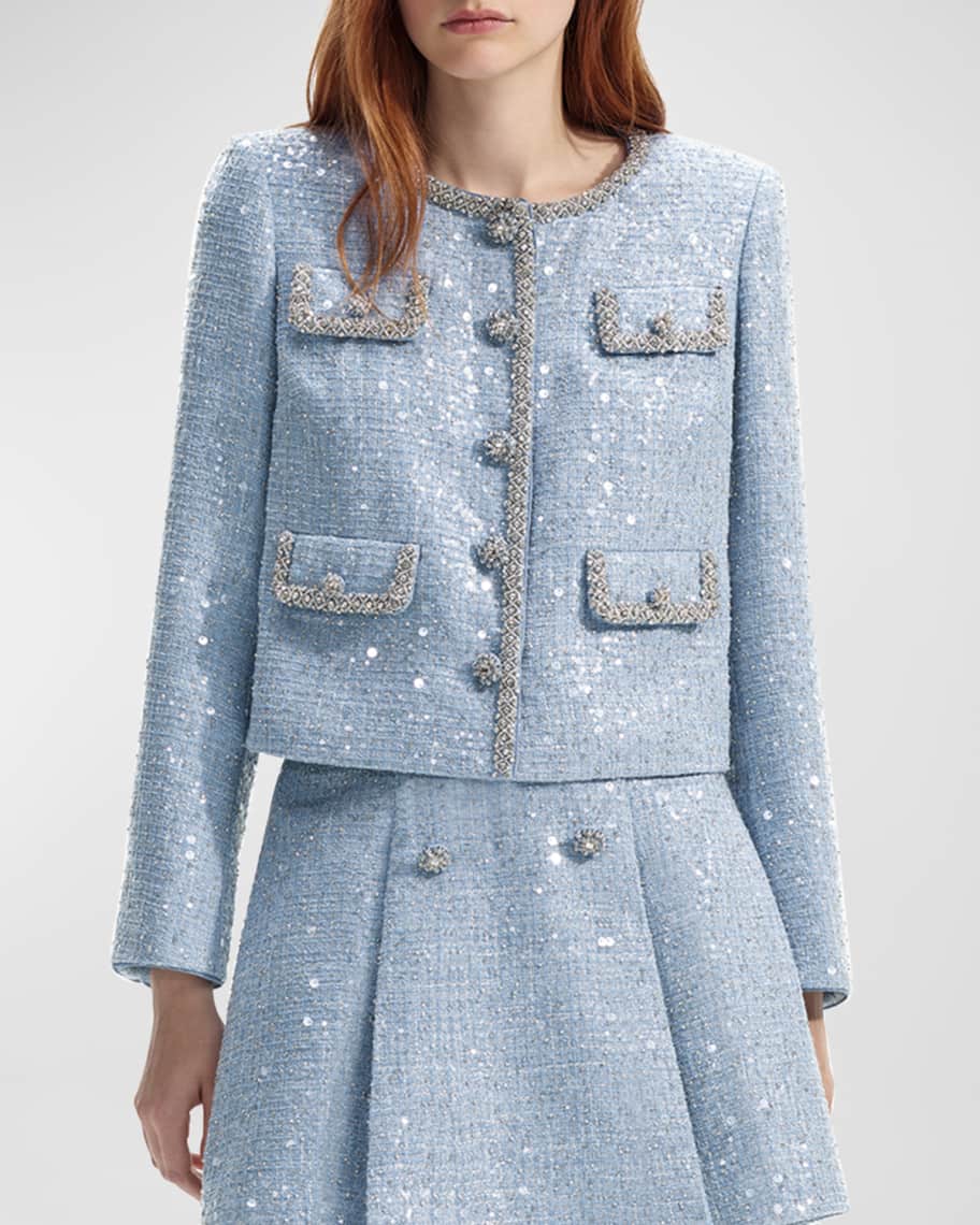 Cropped Sequin Boucle Jacket | Neiman Marcus