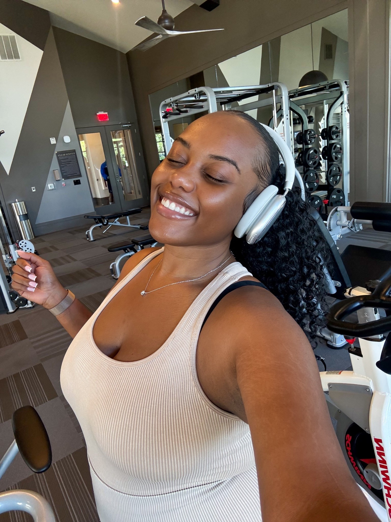 New favorite gym set is by Savage X Fenty! 👍🏾. 

After my set, I realized she stays
In place + is super high waisted. Breathable but thicker fabric. Perfect for us anemic girlies (especially if you live in Jersey or the north.) 

I’m 5’4 + 208 right now for reference. Sizes: Jacket is 1X • Leggings XL • Bra is XL and I’m wearing a non-padded bra underneath. Bra size is 40DD. 

Hope this helps 💕✨

#LTKStyleTip #LTKMidsize #LTKActive