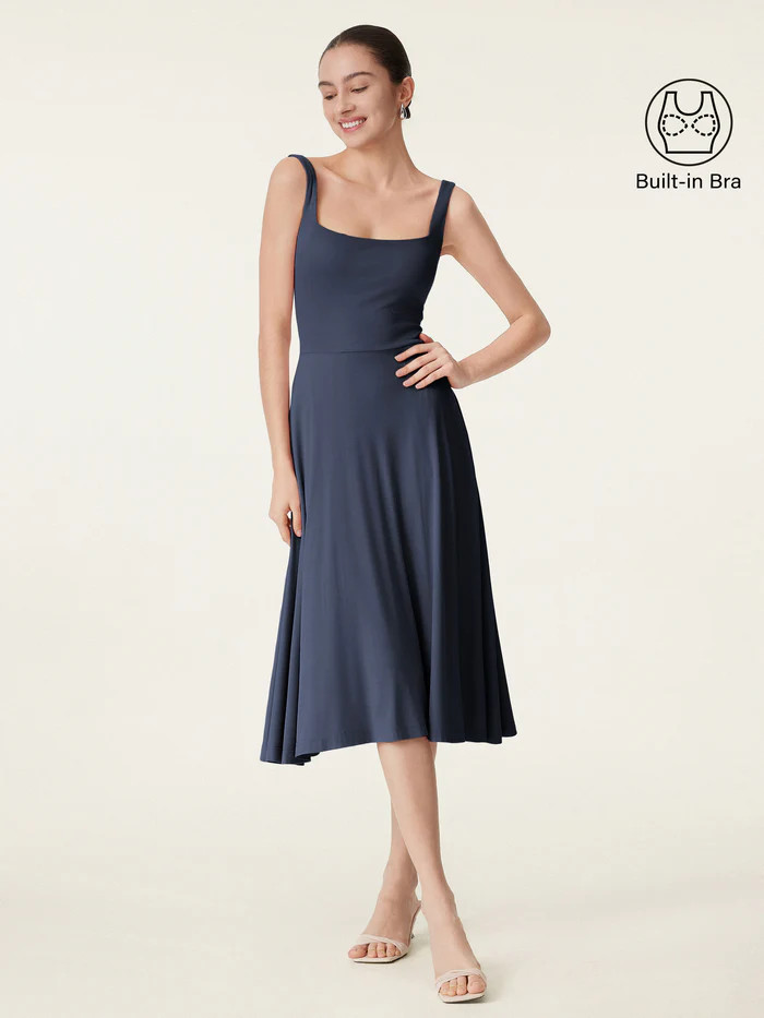Square Neck Flowy New Airy Brami Midi Dress | OGLmove