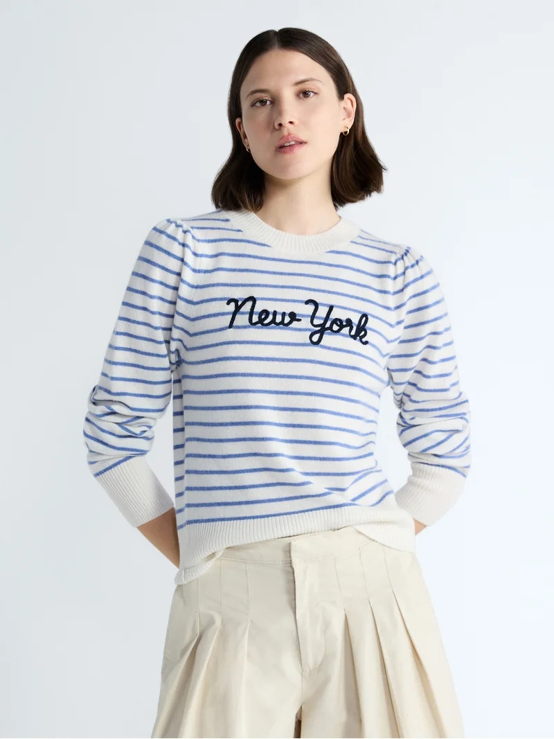 Free Assembly Women's and Women's Plus Embroidered Cashmere Sweater, Midweight, Sizes XS-3X | Walmart (US)