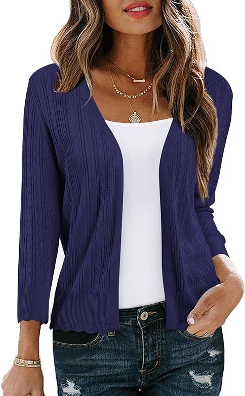 Arach&Cloz Womens 2023 Fall 3/4 Sleeve Cropped Cardigans Lightweight Knit Shrugs Sweater Cozy Clo... | Amazon (US)