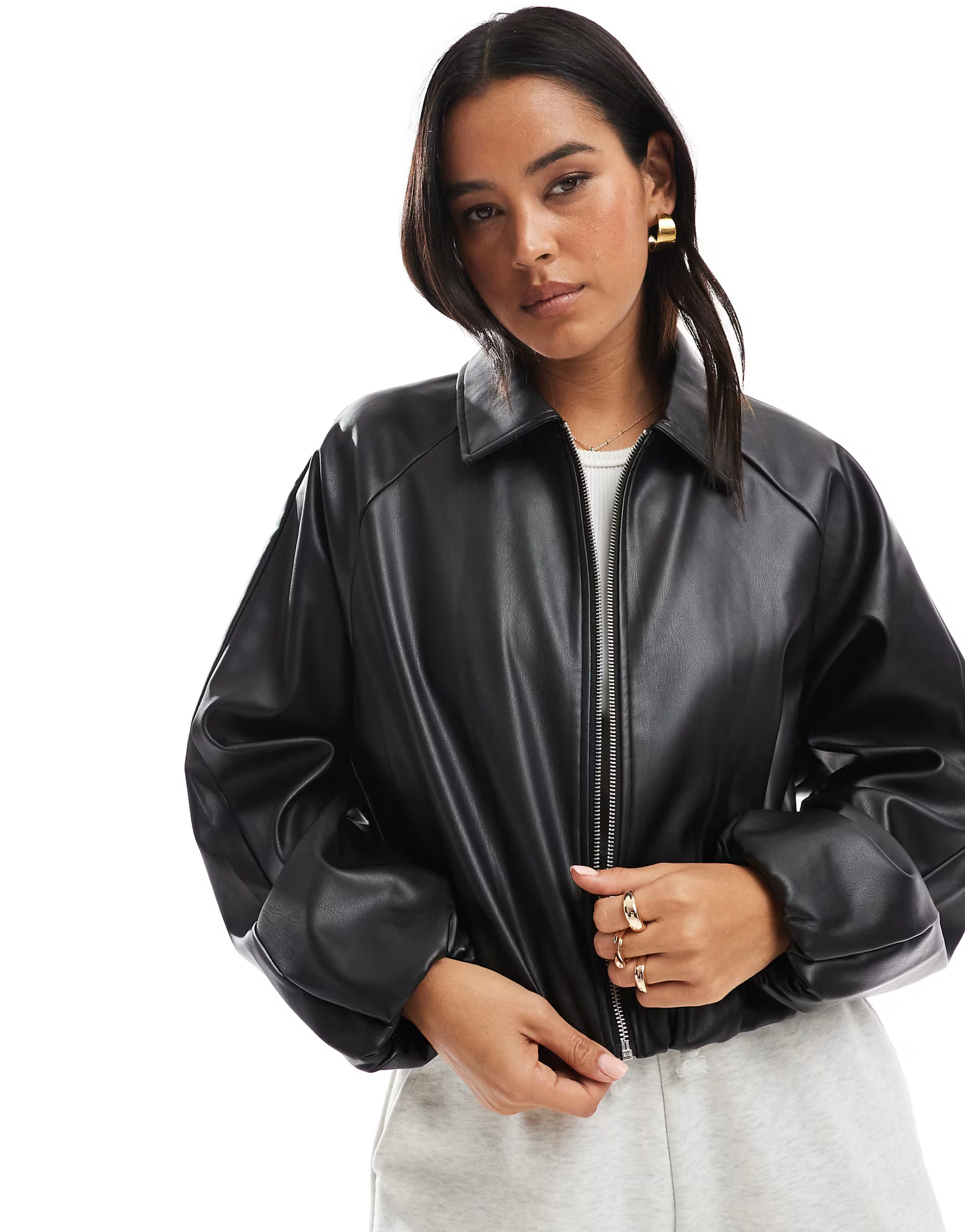 ONLY faux leather cropped bomber in black | ASOS | ASOS (Global)