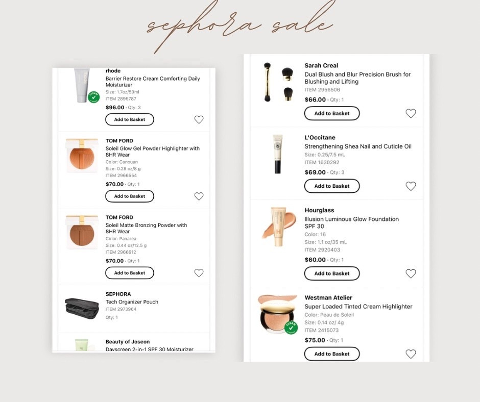 sephora sale picks ! 🤍

savings event, westman atelier, tom ford, luxury beauty, beauty of joseon, rhode, hourglass, sarah creal, loccitane. 

#LTKBeauty