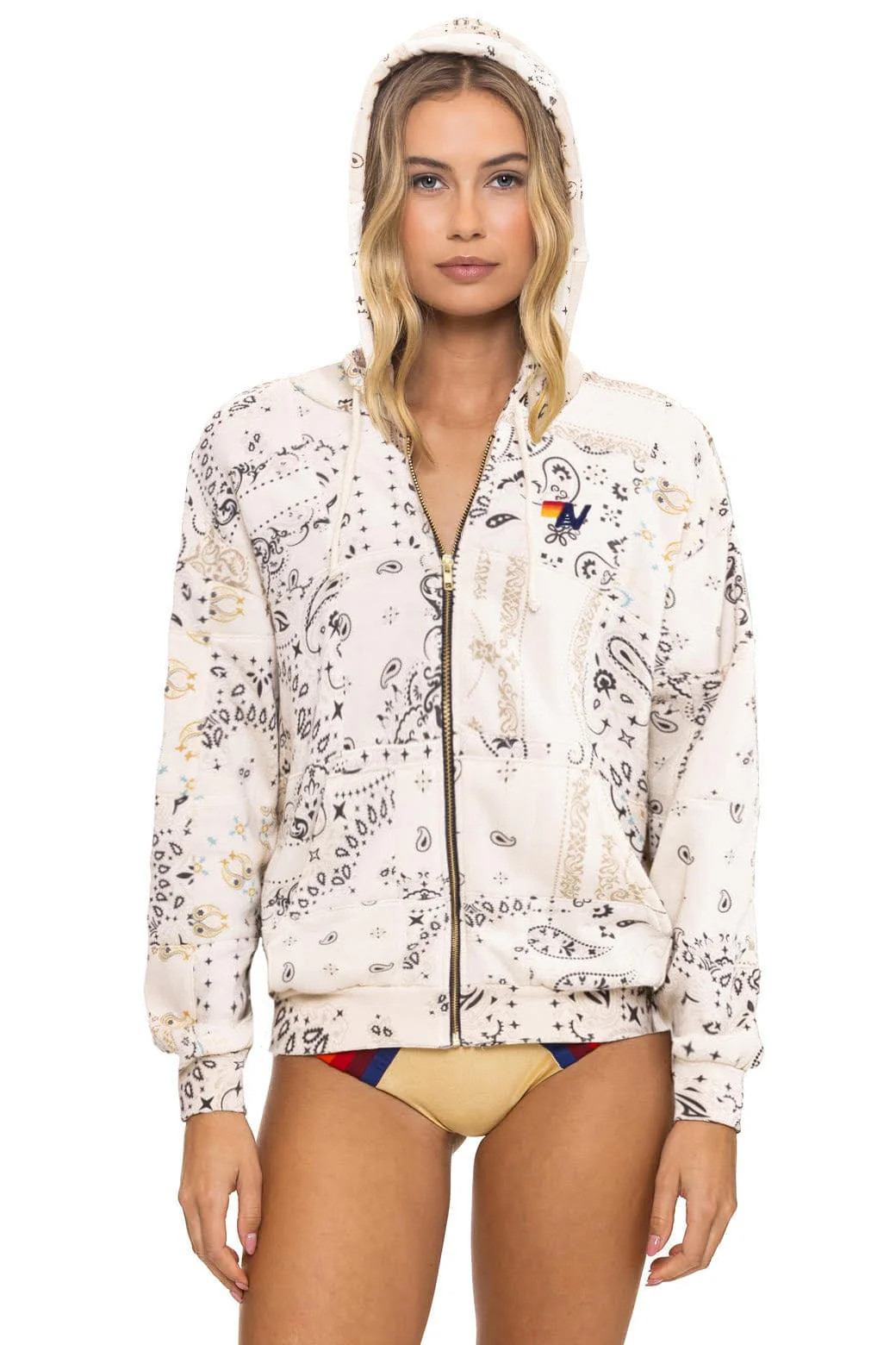 BANDANA QUILTED RELAXED ZIP HOODIE - VINTAGE WHITE | Aviator Nation