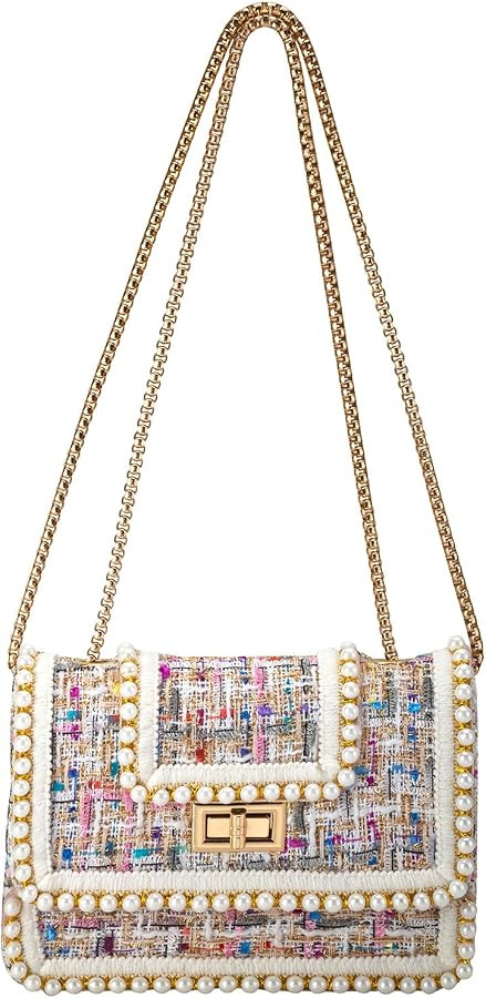 Crossbody Bag Clutch for Women Small Handbag Vintage Tweed Pearl Chain Purse Evening Satchel Shou... | Amazon (US)