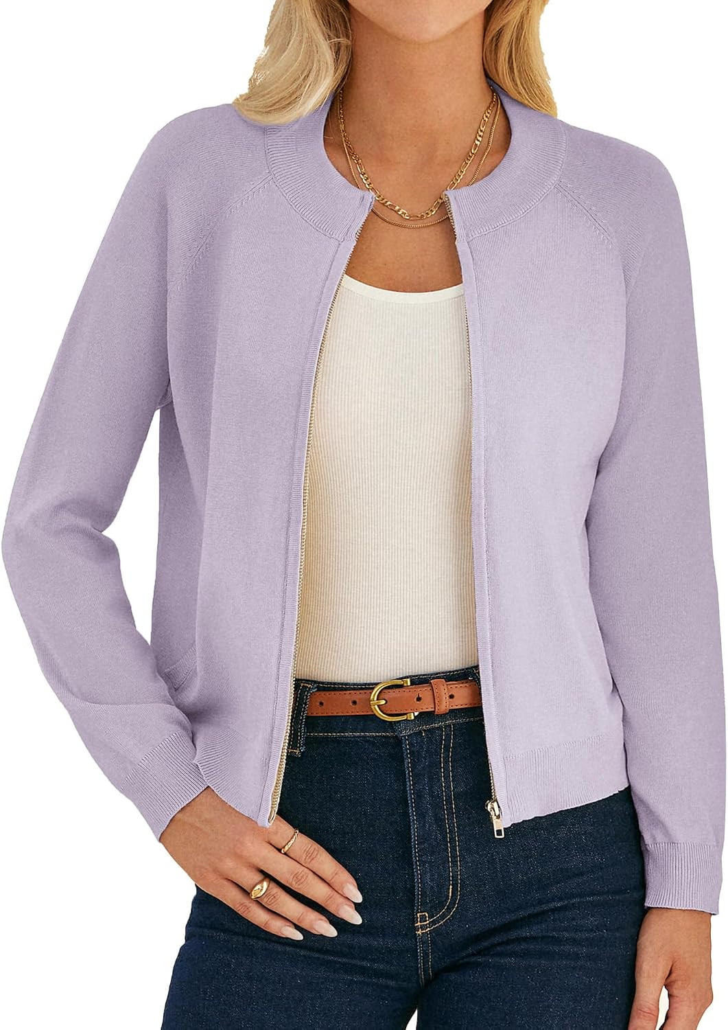 GRACE KARIN Womens Long Sleeve Zip Up Cardigan Sweaters Lightweight Sweater Jacket Knitted Fashion Clothes | Amazon (US)