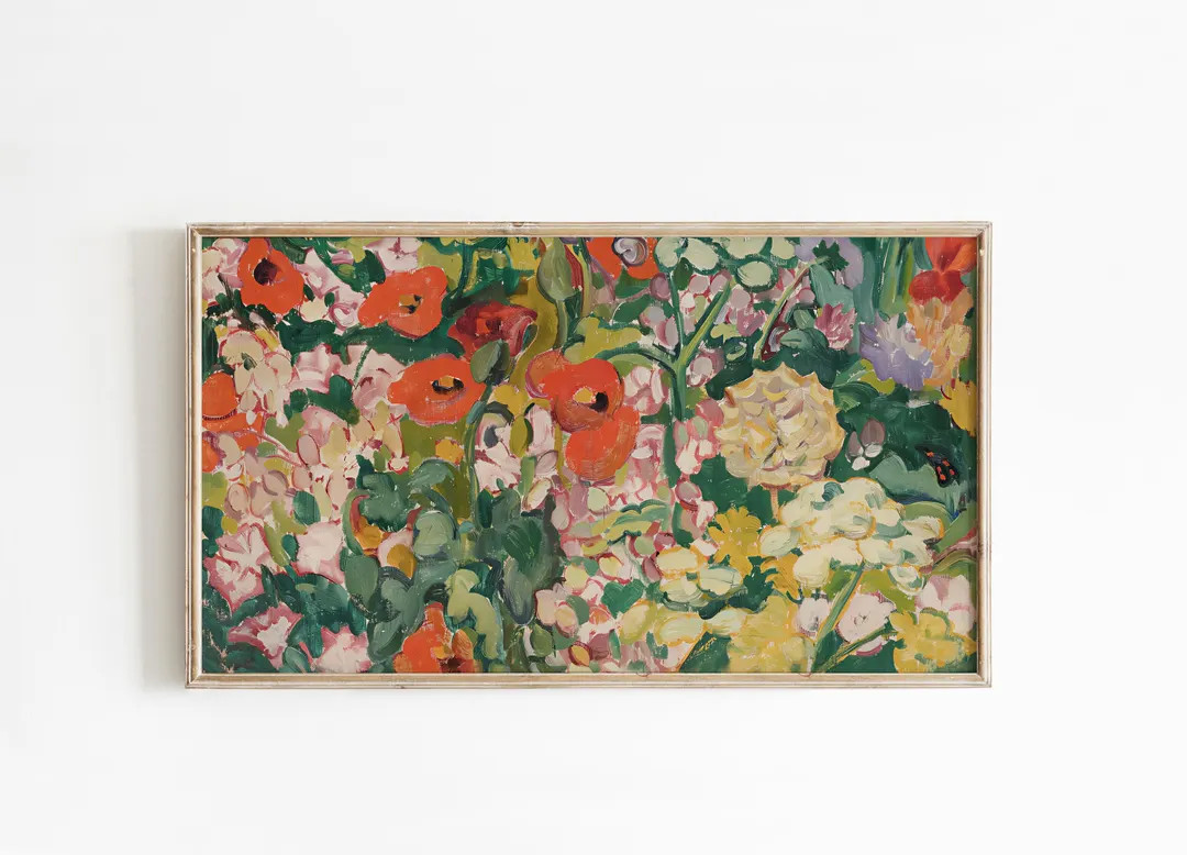 Spring Floral Garden Frame TV Art, Colorful Abstract Vintage Botanical Painting, Screensaver Back... | Etsy (US)