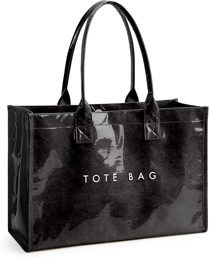 KALIDI PVC Tote Bag Women’s Kraft Paper Work Handbags Purses with Top Handle | Amazon (US)