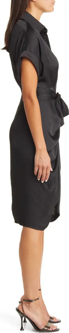 Belted Ruched Tie Front Handkerchief Hem Shirtdress | Nordstrom