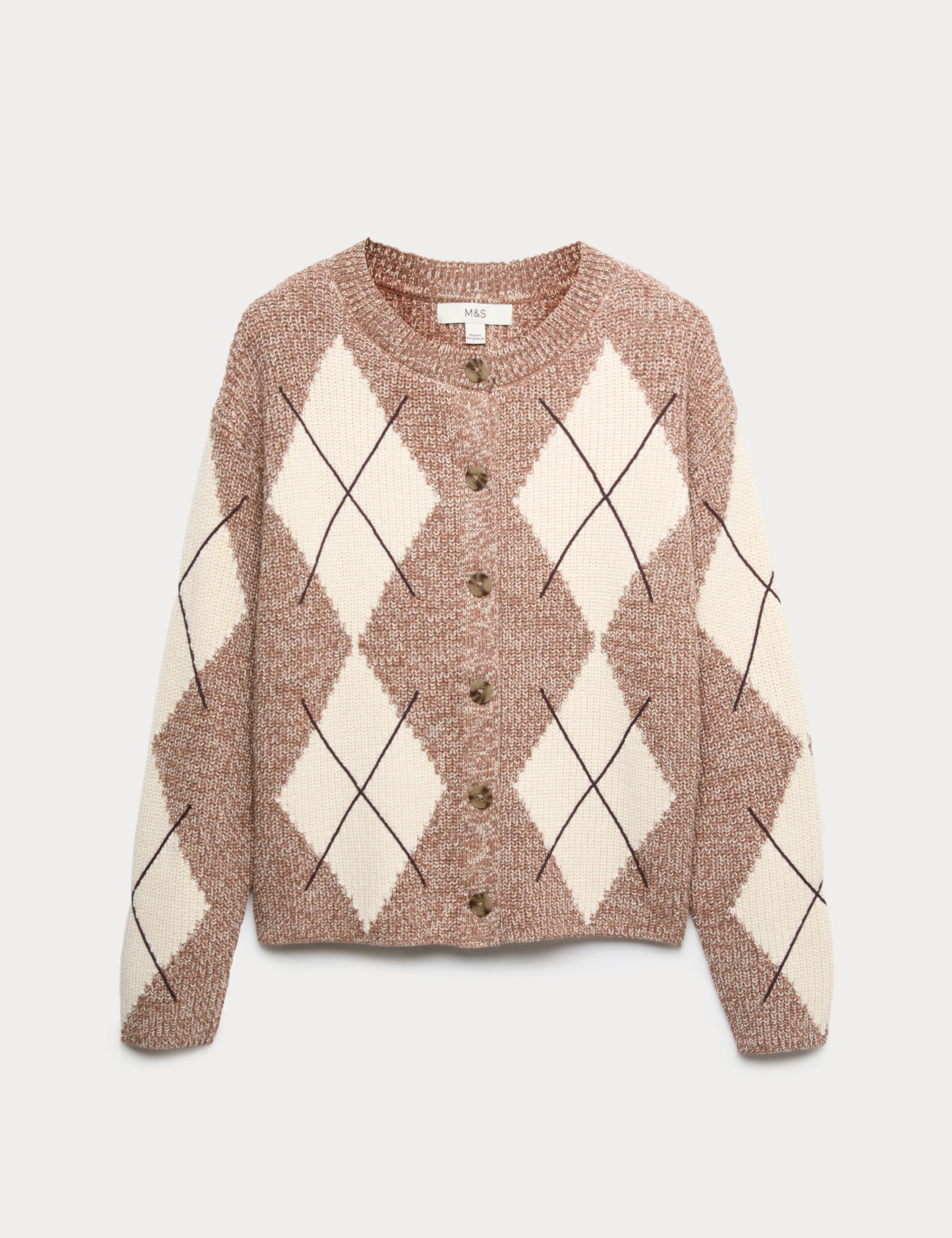 Cotton Rich Argyle Crew Neck Cardigan | Marks & Spencer (UK)