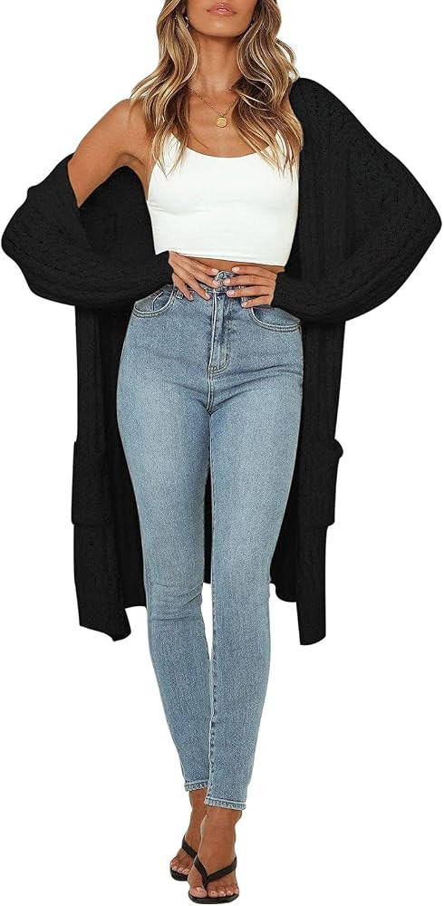 HAPCOPE Women's Open Front Fuzzy Cardigan Sweaters Batwing Sleeve Lightweight Oversized Knit Sweater | Amazon (US)