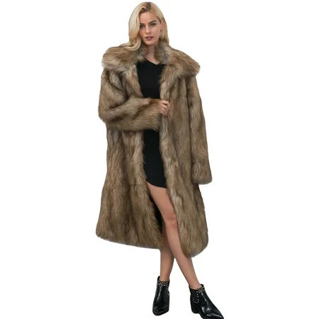Xiaoluokaixin Stay Stylish and Cozy with this Women s Faux Fur Coat Jacket featuring a Turn-Down Collar | Walmart (US)