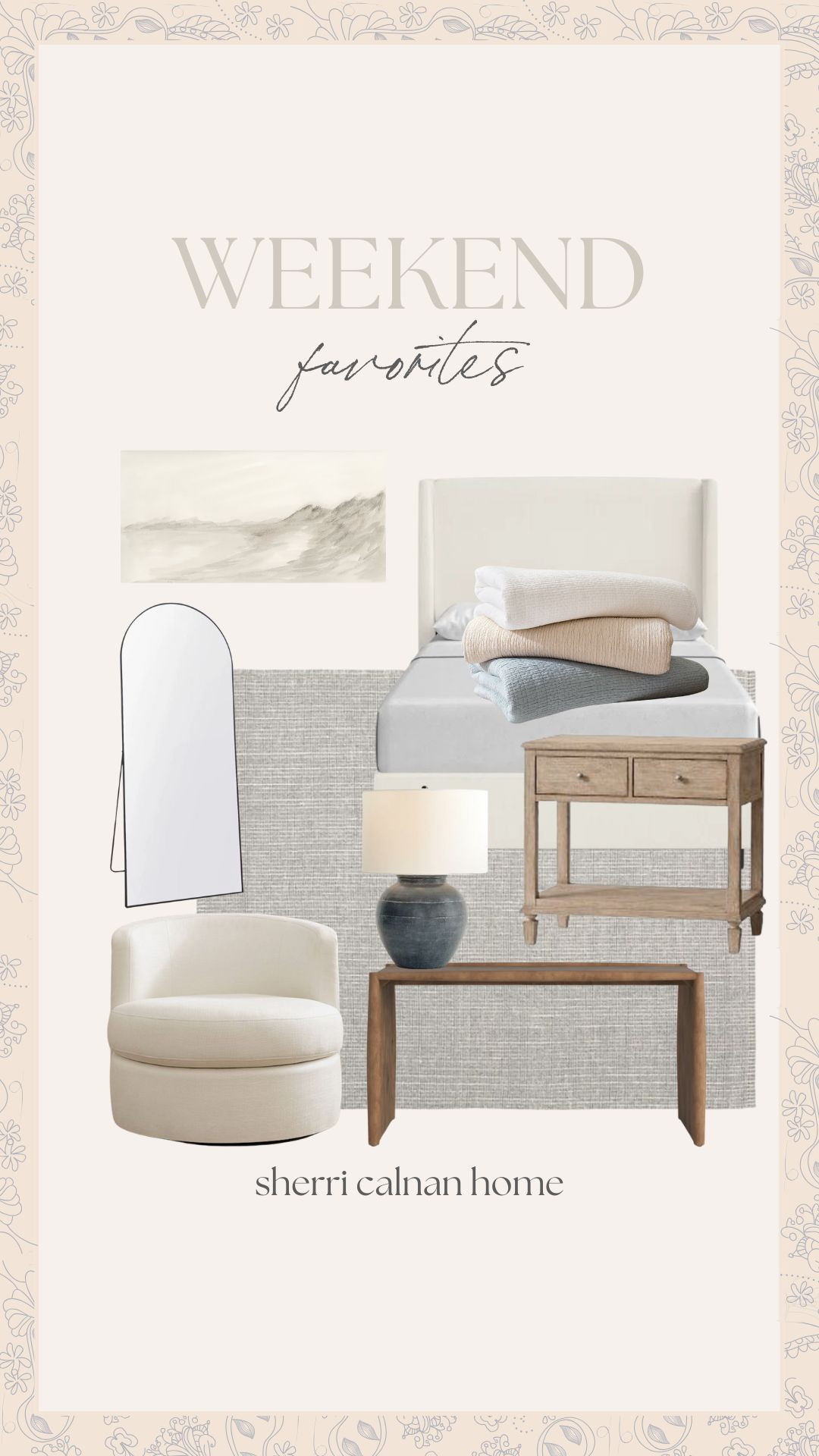 Weekend Favorites

tilly wayfair bed, beige bedroom, coastal bedroom, jute rug, beige swivel chair, wood console table, ocean art, long arch mirror, sherri calnan home 

 

#LTKSummerEdit #LTKHome #LTKStyleTip