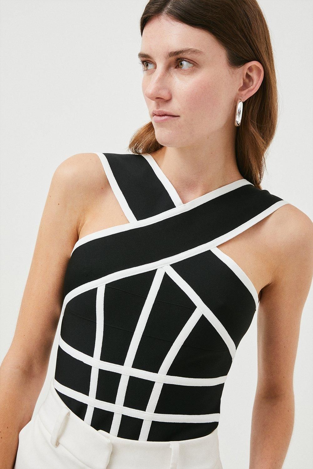 Bandage Knit Contrast Cross Front Top | Karen Millen UK & IE