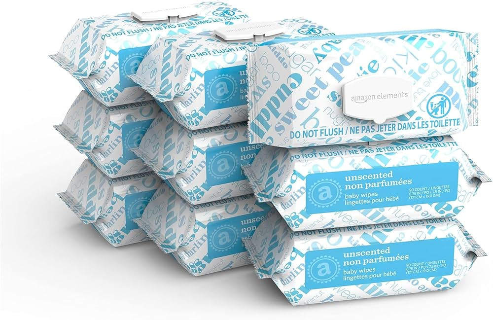 Amazon Elements Baby Wipes, Unscented, 810 Count, Flip-Top Packs | Amazon (US)