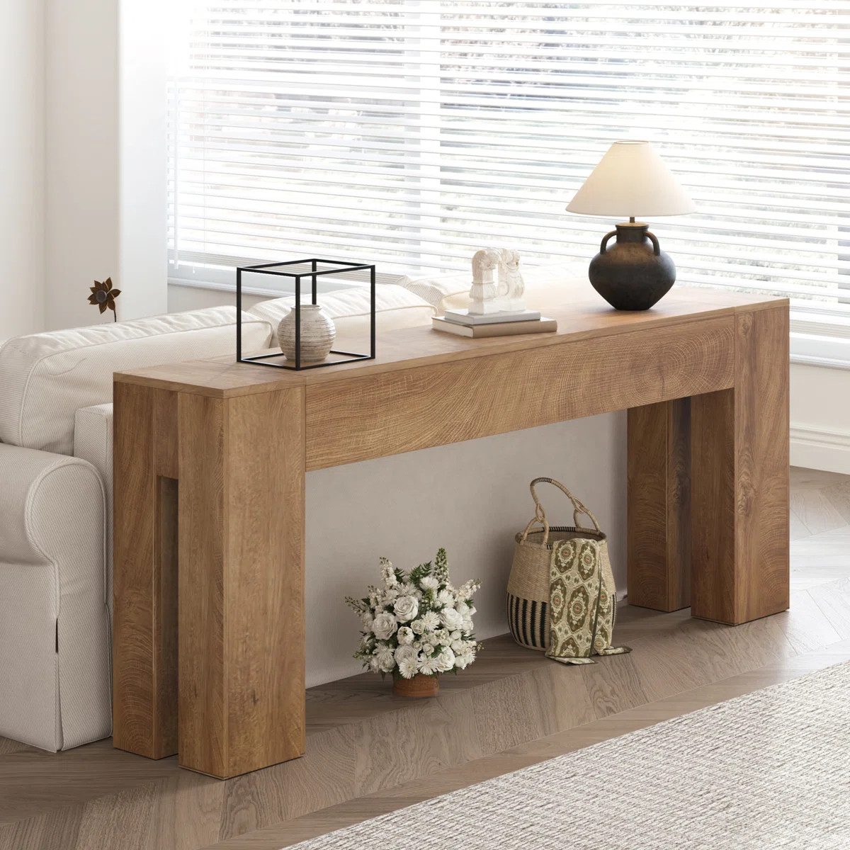 Farmhouse Long Sofa Console Table For Entryway Living Room Hallway Foyer Entrance, Wood Behind Co... | Wayfair North America