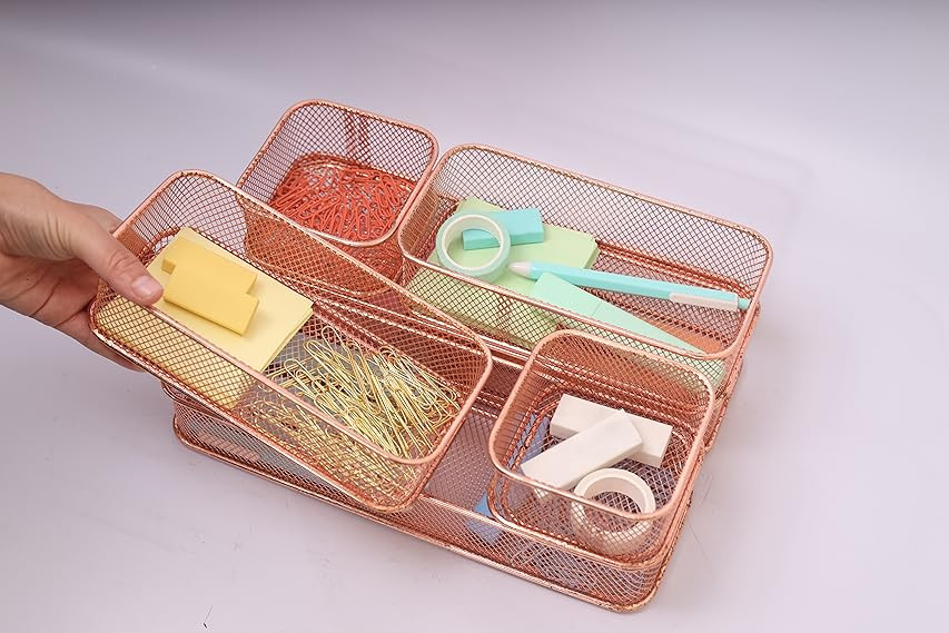 rosework Rose Gold Desk Drawer Organizers | Set Of 3 Makeup Drawer Organizer, Small Drawer Organizer | Amazon (US)