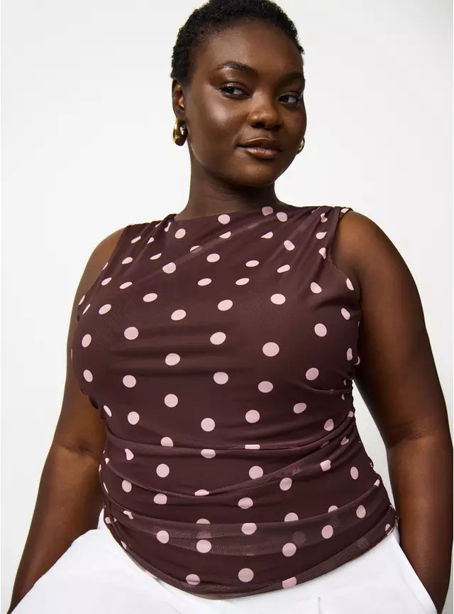 Buy Brown Polka Dot Print Sleeveless Mesh Top 26 | Tops | Tu | Tu Clothing
