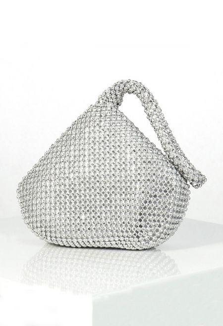 Full Rhinestone Mini Handbag in Silver | Chicwish