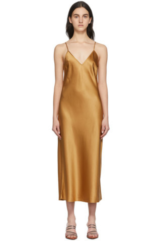 Tan Silk Clea Dress | SSENSE