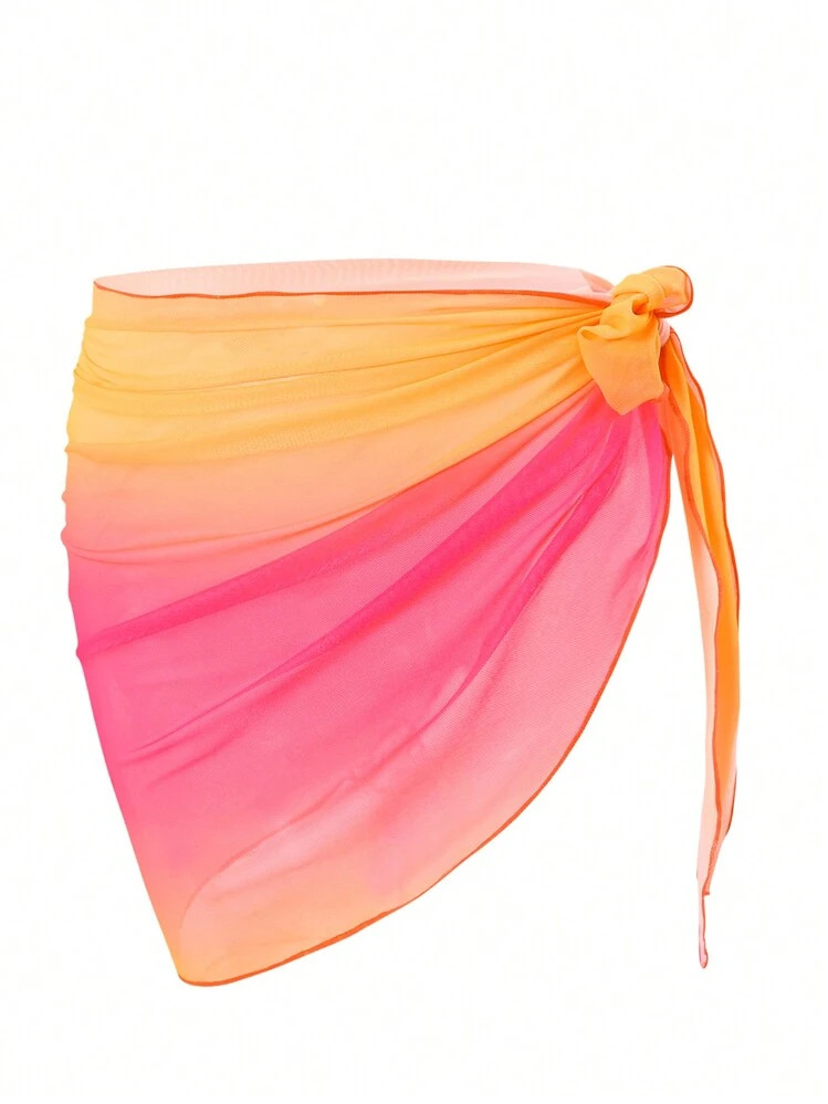 SHEIN Swim Ombre Mesh Cover Up Skirt Set (Printed, Random) For Summer Beach Vacation | SHEIN