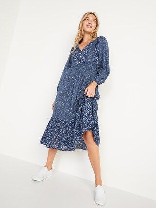 Long-Sleeve Fit &#x26; Flare Tiered Midi Dress for Women | Old Navy (US)