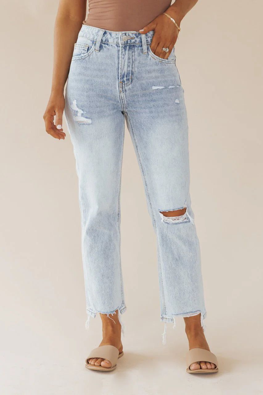 Light Wash Distressed Blue Melody Vintage Crop Straight Jeans | Magnolia Boutique