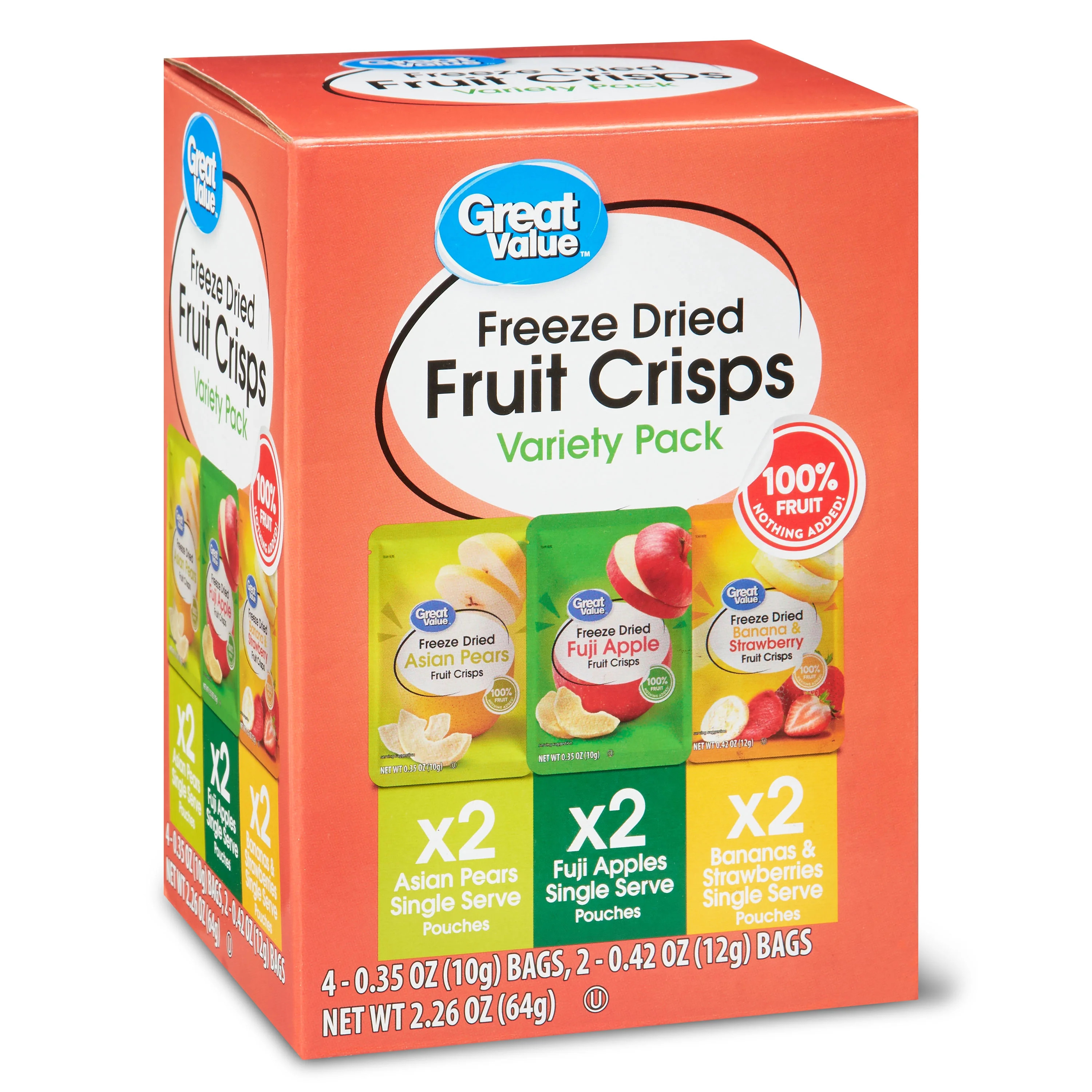 Great Value Freeze Dried Fruit Crisps, Variety Pack, 6 Count, 2.26 oz. - Walmart.com | Walmart (US)