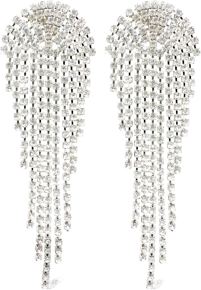 Rumdin Rhinestone Tassel Earrings for Women Dangle Earrings Sparkly Rhinestone Statement Earrings... | Amazon (US)