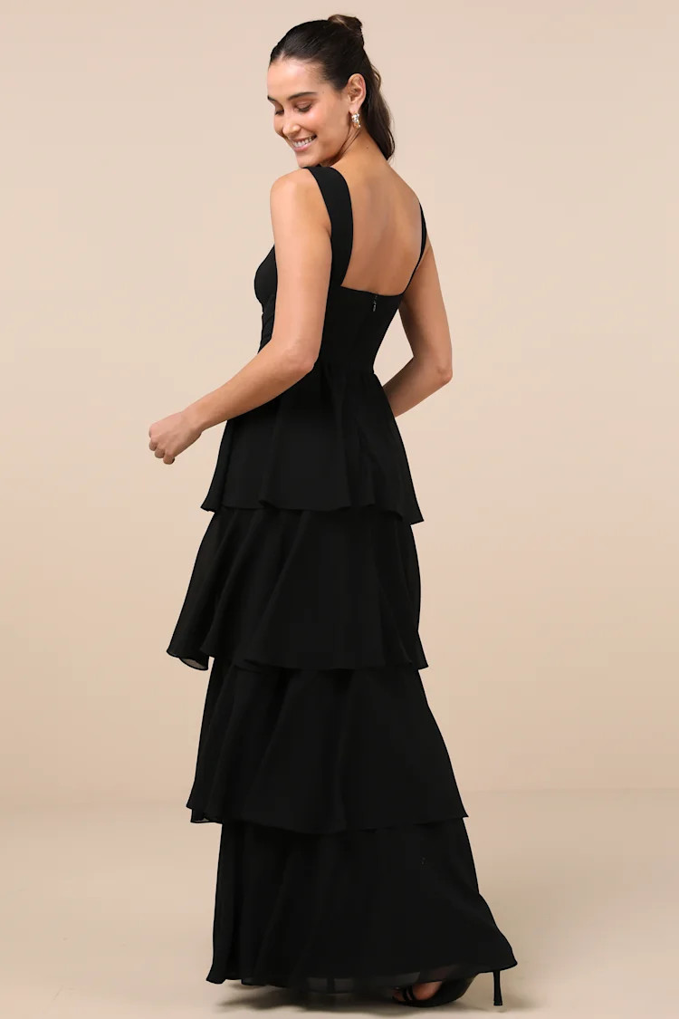 Carlynda Black Tiered Bustier Maxi Dress | Lulus