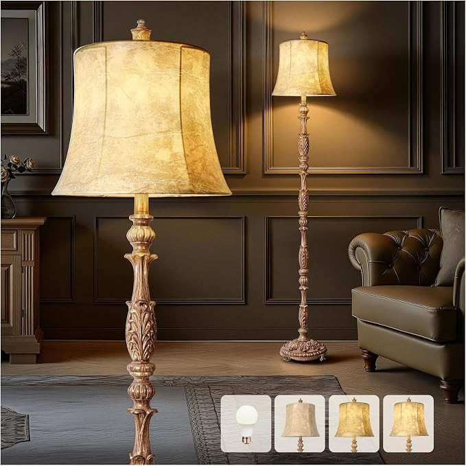 Scenekoy Vintage 66” Tall Floor Lamp for Living Room Bedroom, Resin Carved Standing Lamp with F... | Amazon (US)
