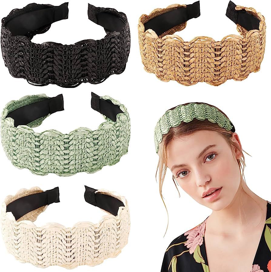 Headbands Women Hair Head Bands - Rattan Summer Straw Head Bands for Girls Cute Wide Raffia Woven... | Amazon (US)