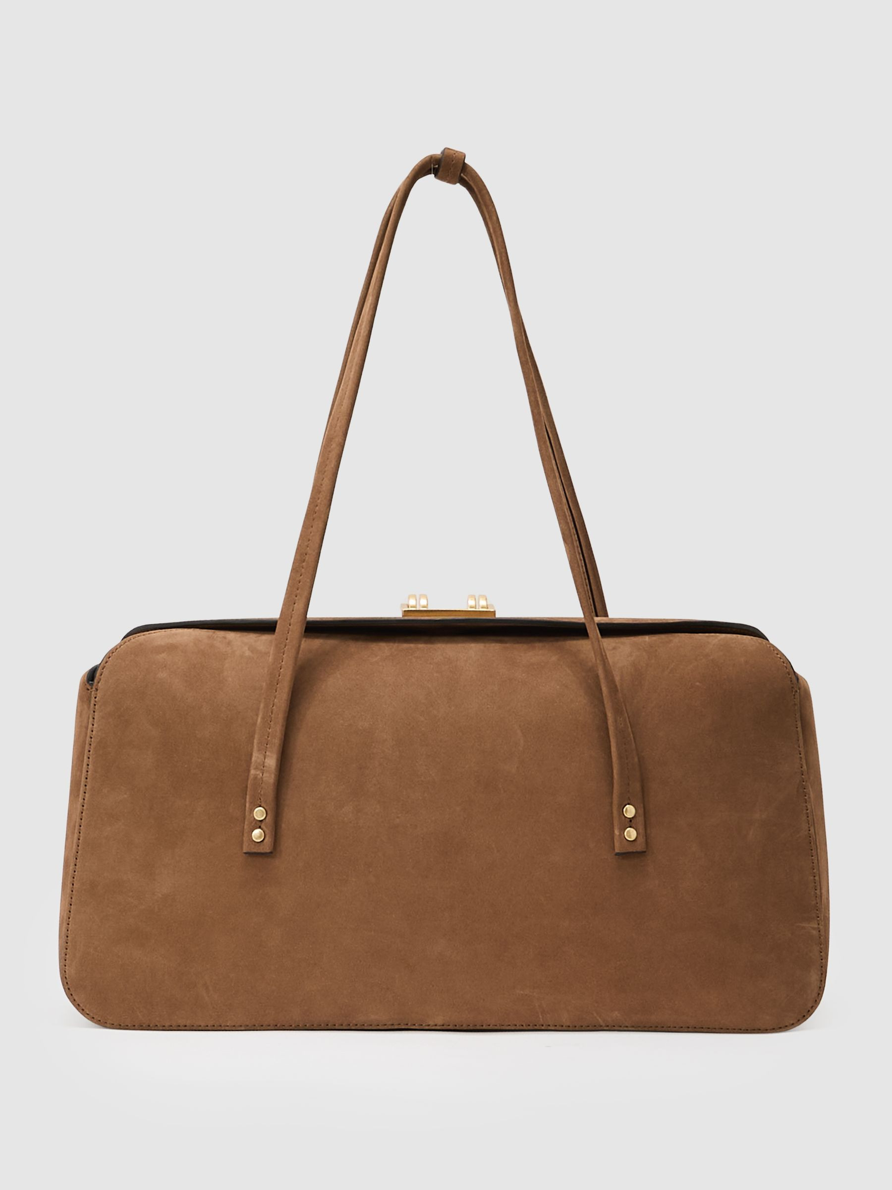 Suede Bowling Bag in Tan | Reiss UK