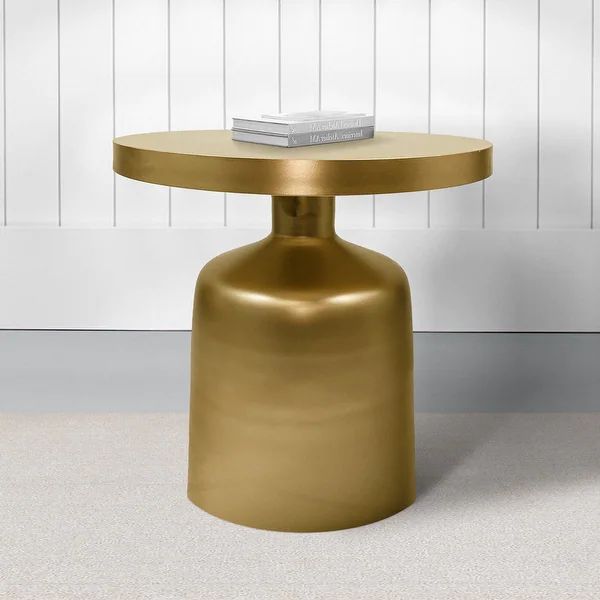 21 Inch Contemporary Round Metal End Side Table, Pedestal Base, Brass - Overstock - 35053244 | Bed Bath & Beyond