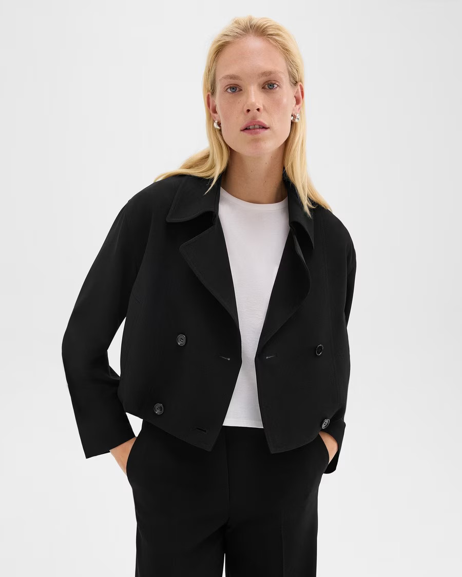 Double-Breasted Crop Trench in Admiral Crepe | Theory