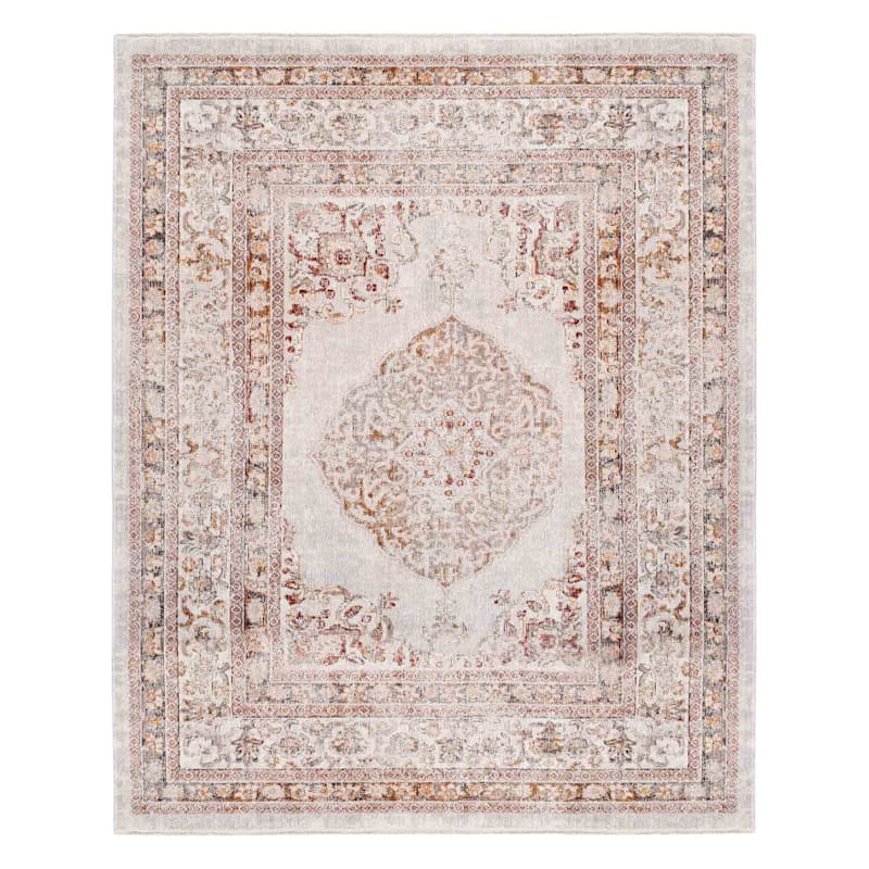 (B657) Blue & Ivory Faded Traditional Medallion Design Area Rug, 8x10 | At Home