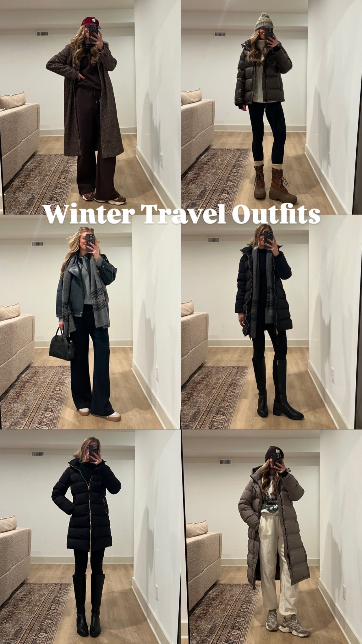 Winter travel outfits by destination.
Sizing:
Puffer coats: sized up to medium to layer chunky sweaters under but that’s just my preference. They are roomy already 

Dressier coats: medium tall
Sweaters and tops: medium 
Brown pants and black pants: medium tall. They run tts but I prefer medium for a looser fit. Black pants are a thicker material  and are made of a material that is almost impossible to wrinklee
Cream joggers and leggings: small tall (run bigger) these are some of my favorite leggings everrrr
Mountain sweatshirt is sadly old from Abercrombie and sold out but linked a similar one! 
Leather jacket is sold out from Abercrombie but linked similar



Airport outfits, aritzia, Abercrombie, super puff, winter coat, wool coat, tall sizes, tall girl friendly, Athleta

#LTKTall #LTKTravel #LTKHoliday