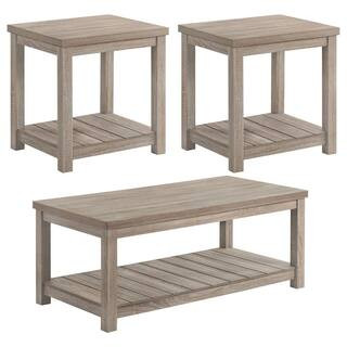 Coaster Colter 46.75 in. Greige Rectangle Wood 3-piece Occasional Coffee Table set with Shelves 7... | The Home Depot