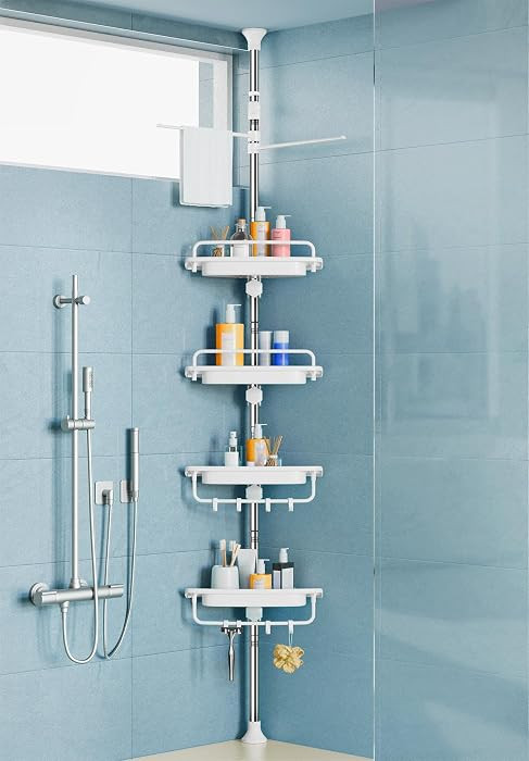 XLHOMO 32-122inch Corner Shower Caddy Tension Pole White, Rustproof Drill-Free Shower Shelves for... | Amazon (US)