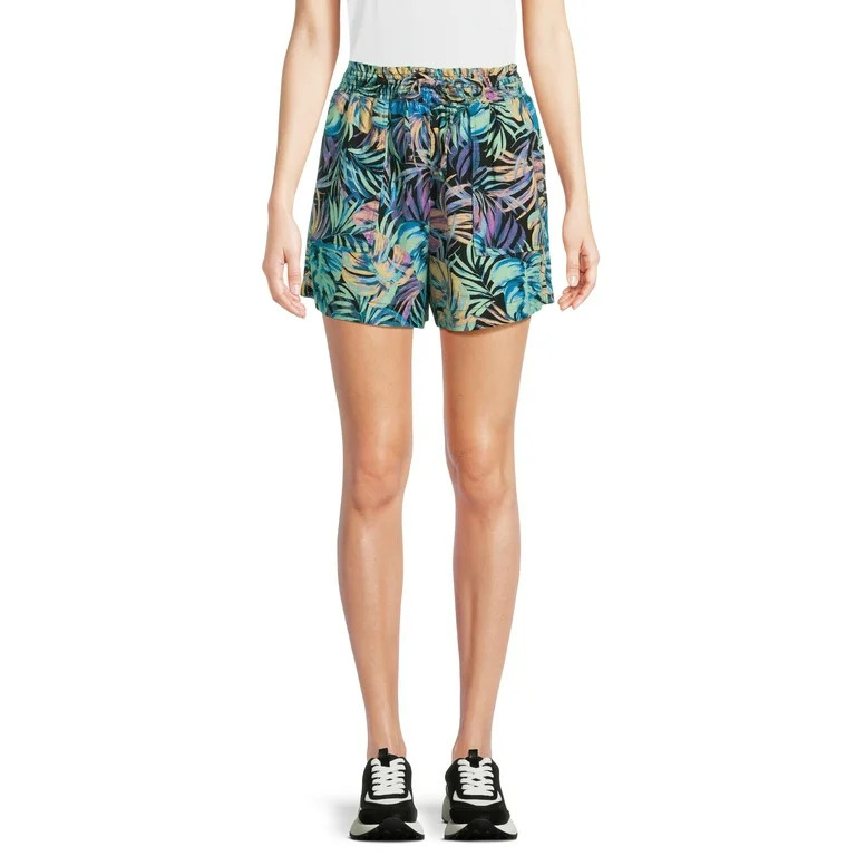 Time and Tru Women's Linen Blend Shorts with Smocked Waist, Sizes XS-XXXL | Walmart (US)