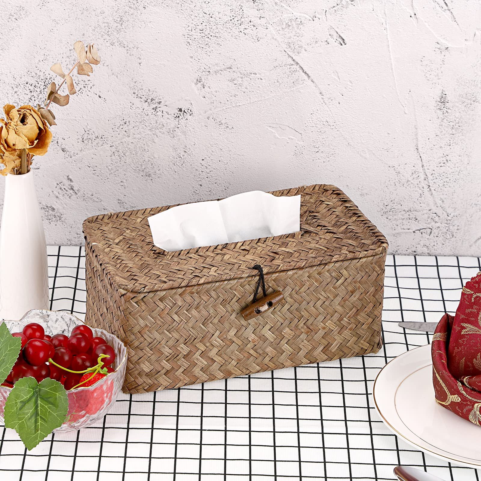 Sumnacon Rectangular Woven Tissue Box Cover, Decorative Seagrass Wicker Tissue Box Holder, Rustic... | Amazon (US)
