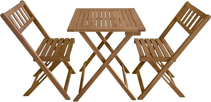 3 Pieces Outdoor Patio Furniture Set Wood Folding Patio Bistro Set Outdoor Bistro Set Table and C... | Amazon (US)