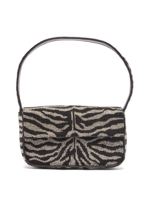 Staud - Tommy Zebra-beaded Leather Shoulder Bag - Womens - Black And White | Matches (US)