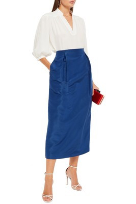 CAROLINA HERRERA Silk Pencil Skirt US10 M RRP$1145 Pleated Split Hem Made in USA | eBay US