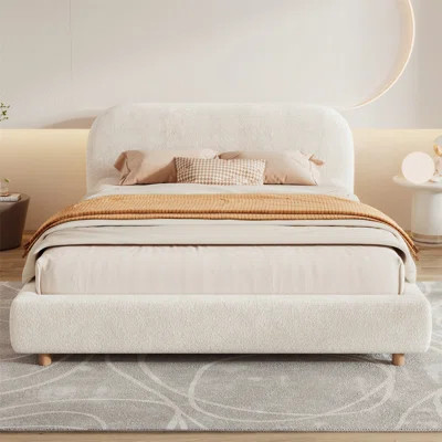 Boucle Fabric Platform Bed – Luxe Upholstered Curve Headboard with Frame & Wooden Slats (No Box Spring Needed, Easy Assembly) | Wayfair North America