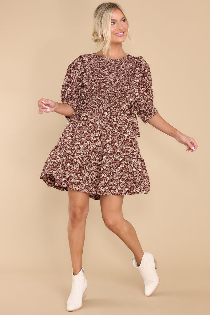 Sweetie Pie Chocolate Floral Print Dress | Red Dress 